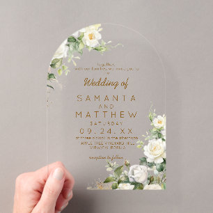White Roses Elegant Flower Wedding Acrylic Invitations