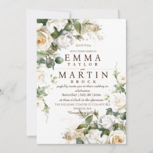 White Roses Elegant Flower Wedding Invitation