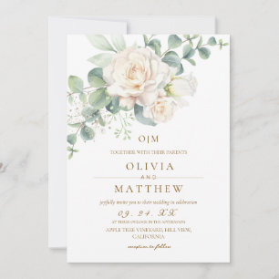 White Roses Elegant Flower Wedding Invitation