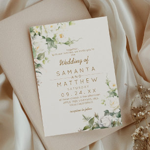 White Roses Elegant Flower Wedding  Invitation