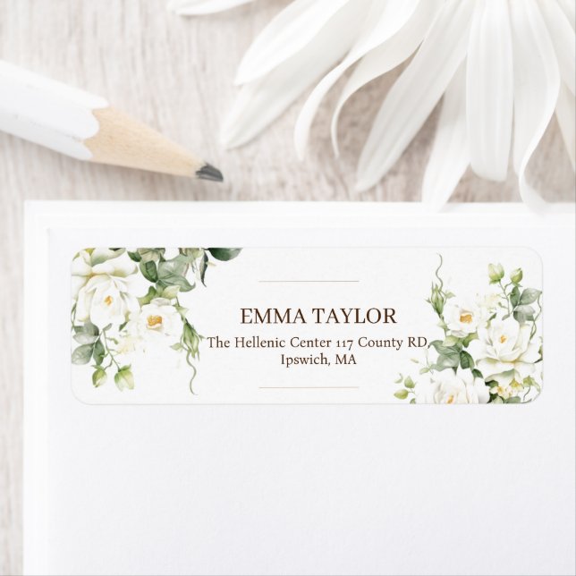 White Roses Elegant Flower Wedding Return Address Label (Insitu)