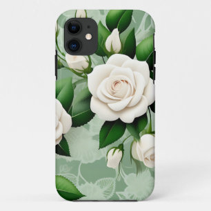White Roses Elegant On Green iPhone 11 Case