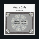 White Roses Elegant Wedding Favour Photo  Magnet<br><div class="desc">Elegant frame with white rosebuds save the date wedding favour refrigerator magnet. Ready for your special photo. Fill in your information in the template. Make more changes to text and font size, style, and colour. Add your photo by clicking on Change and upload your picture. Click on Customise to adjust...</div>