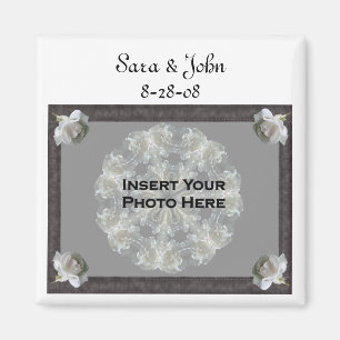 White Roses Elegant Wedding Favour Photo Magnet