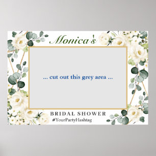 White Roses Eucalyptus Bridal Shower Photo Prop P Poster