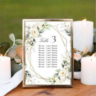 White Roses Eucalyptus Wedding Seating Chart Card