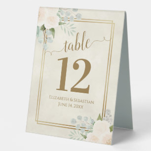 White Roses & Eucalyptus Wedding Table Number