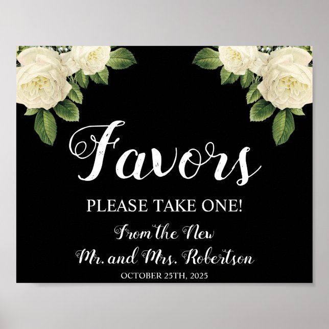 White Roses | Favours Bridal Shower Wedding Sign (Front)