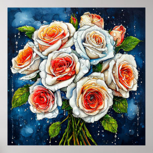 🌼 White Roses Floral Arrangement Elegant Interior Poster