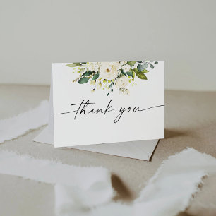 White Roses Floral Baby Shower Thank You Card