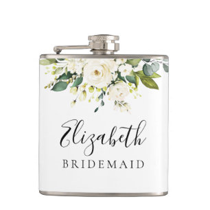 White Roses Floral Bridal Shower Flask