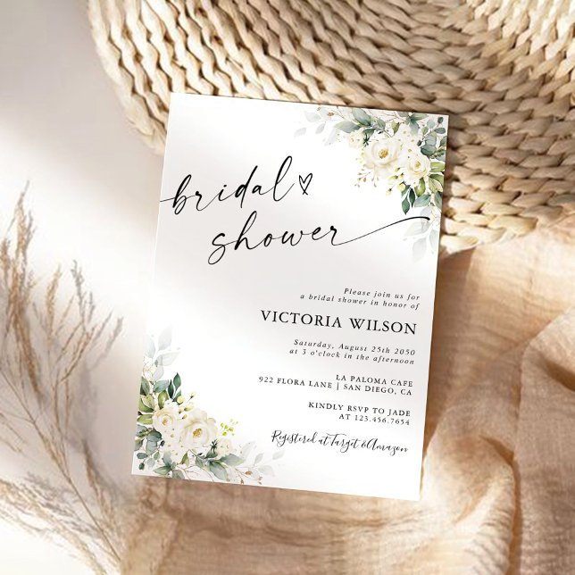 White Roses Floral Bridal Shower Invitation (Creator Uploaded)
