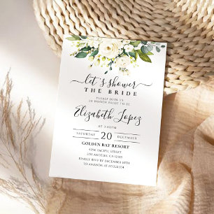 White Roses Floral Bridal Shower Invitation
