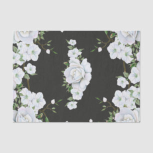White Roses Floral & Charcoal Grey Vintage Elegant Tissue Paper