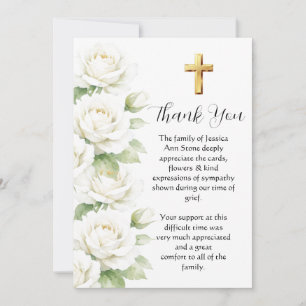 White Roses Floral Funeral Cross Thank you Invitation