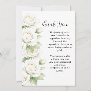 White Roses Floral Funeral Death Thank you Invitation