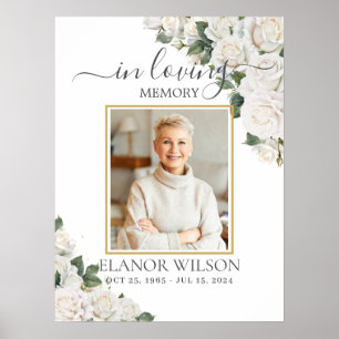 White Roses Floral Funeral Memorial Picture Photo Poster