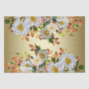 White Roses Floral Gold Tissue Paper