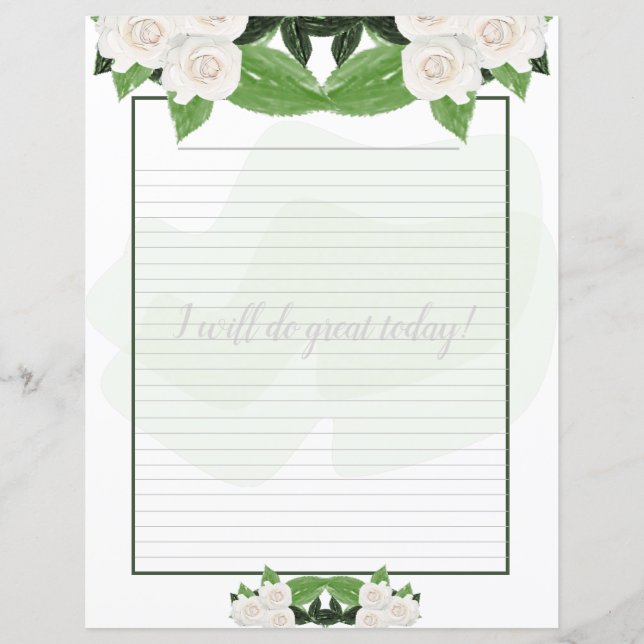 White Roses Floral Lined Writing Paper (Front)