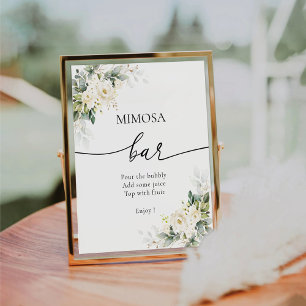 White Roses Floral Mimosa Bar Sign