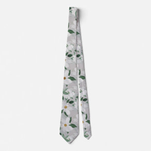 White Roses Floral Painting Tie