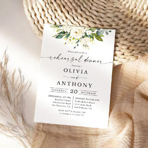 White Roses Floral Rehearsal Dinner Invitation