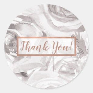 White Roses Floral Rose Modern Elegant Wedding Classic Round Sticker