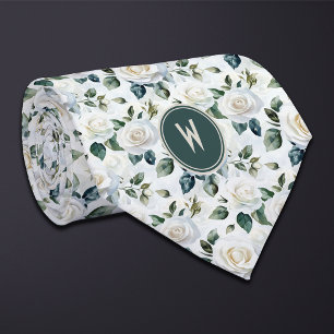 White Roses Floral Tie