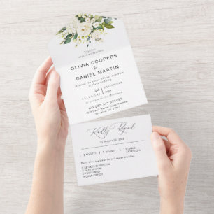 White Roses Floral Wedding All in One Invitation