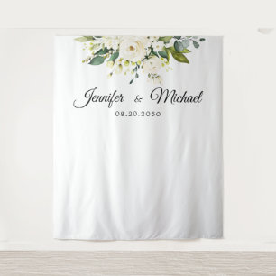 White Roses Floral Wedding Ceremony Backdrop Tapestry