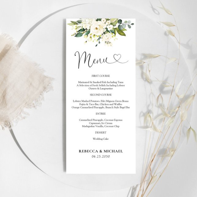 White Roses Floral Wedding Ceremony Menu (Creator Uploaded)