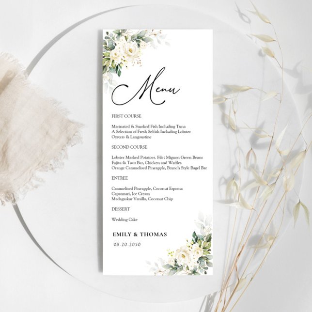 White Roses Floral Wedding Ceremony Menu (Creator Uploaded)