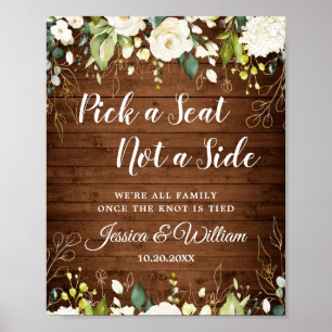 White Roses Floral Wedding Ceremony Seating Poster