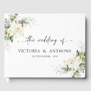 White Roses Floral Wedding Guest Book