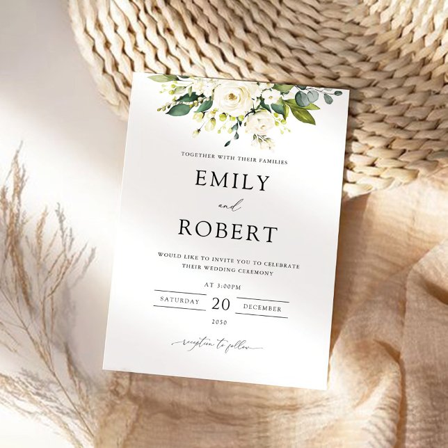 White Roses Floral Wedding Invitation (Creator Uploaded)