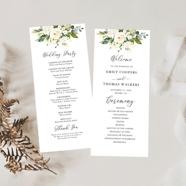 White Roses Floral Wedding Program (Creator Uploaded)