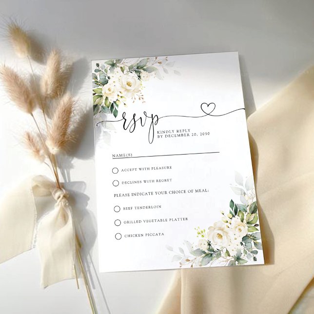 White Roses Floral Wedding RSVP Card (Creator Uploaded)
