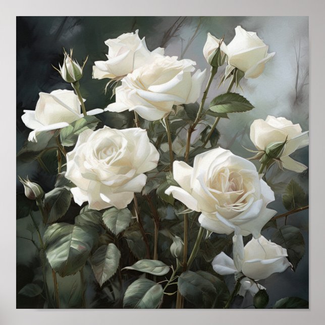 White Roses Flower Art Print Poster (Front)