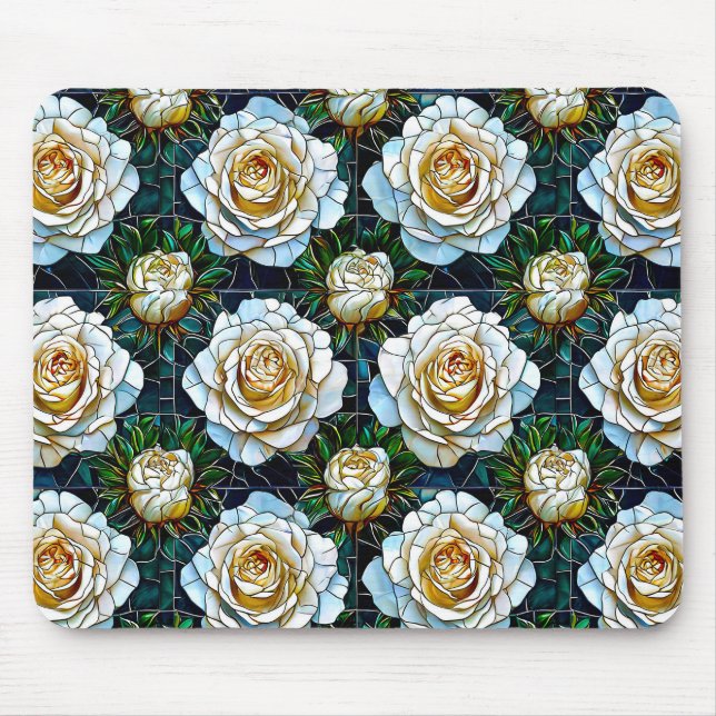 White roses flowers mouse pad (Front)
