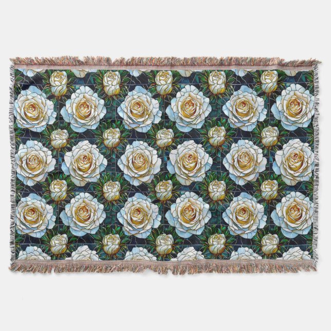 White roses flowers throw blanket (Front)