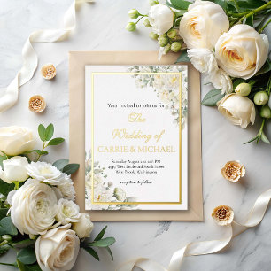 White Roses Foil Wedding Invitation