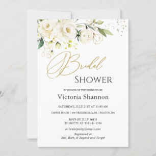 White Roses Foliage Bridal Shower Invitation