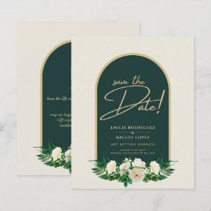 White Roses Forest Green Winter Wedding Save Dates