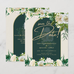 White Roses Forest Green Winter Wedding Save Dates