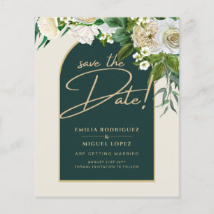 White Roses Forest Green Winter Wedding Save Dates Flyer