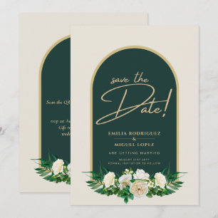 White Roses Forest Green Winter Wedding Save Dates Invitation