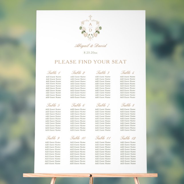 White Roses Frame Religious Wedding Seating Chart (Neutral)