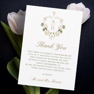 White Roses Frame Religious Wedding Thank You Card