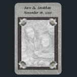 White Roses Frame Wedding Photo Personalised Magnet<br><div class="desc">Pretty white roses on a black ribbon frame save the date announcement or wedding favour 4x6 refrigerator magnet. Ready for your special photo. Fill in your information in the template. Make more changes to text and font size, style, and colour. Add your photo by clicking on Change and upload your...</div>