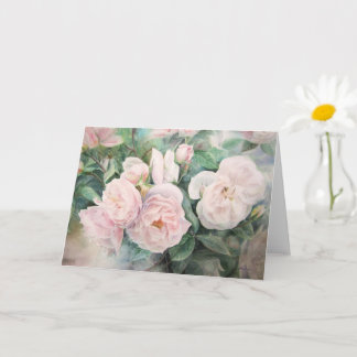 White Roses Garden Watercolor Painting Card